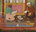 Portrait d'un peintre et d'un scribe moghols avec leurs outils de travail, Khamsa de Nizami