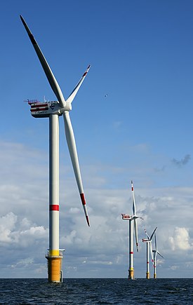 Éoliennes du parc éolien en mer de Thorton sur le plateau continental belge.